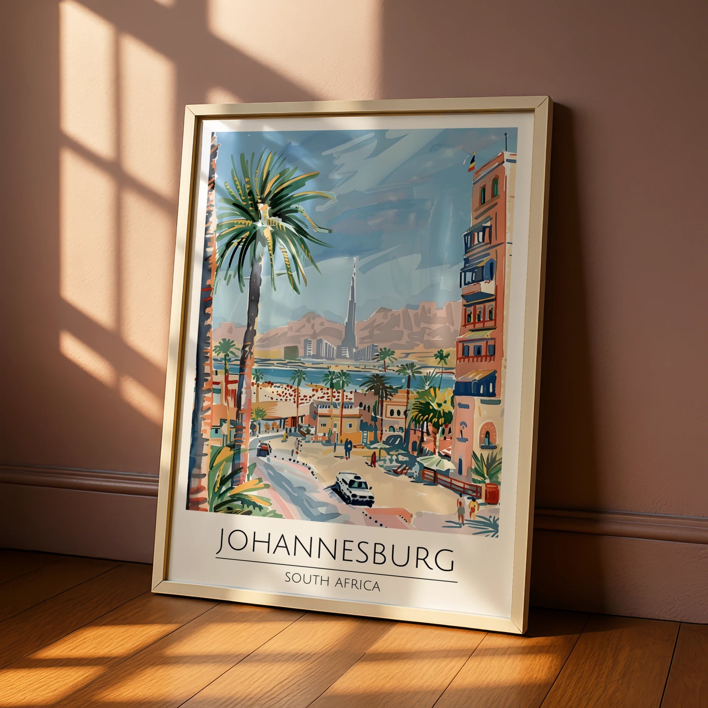 Johannesburg Art Print, South Africa Poster, Palm Tree Landscape, Travel Wall Art, Maximalist Decor