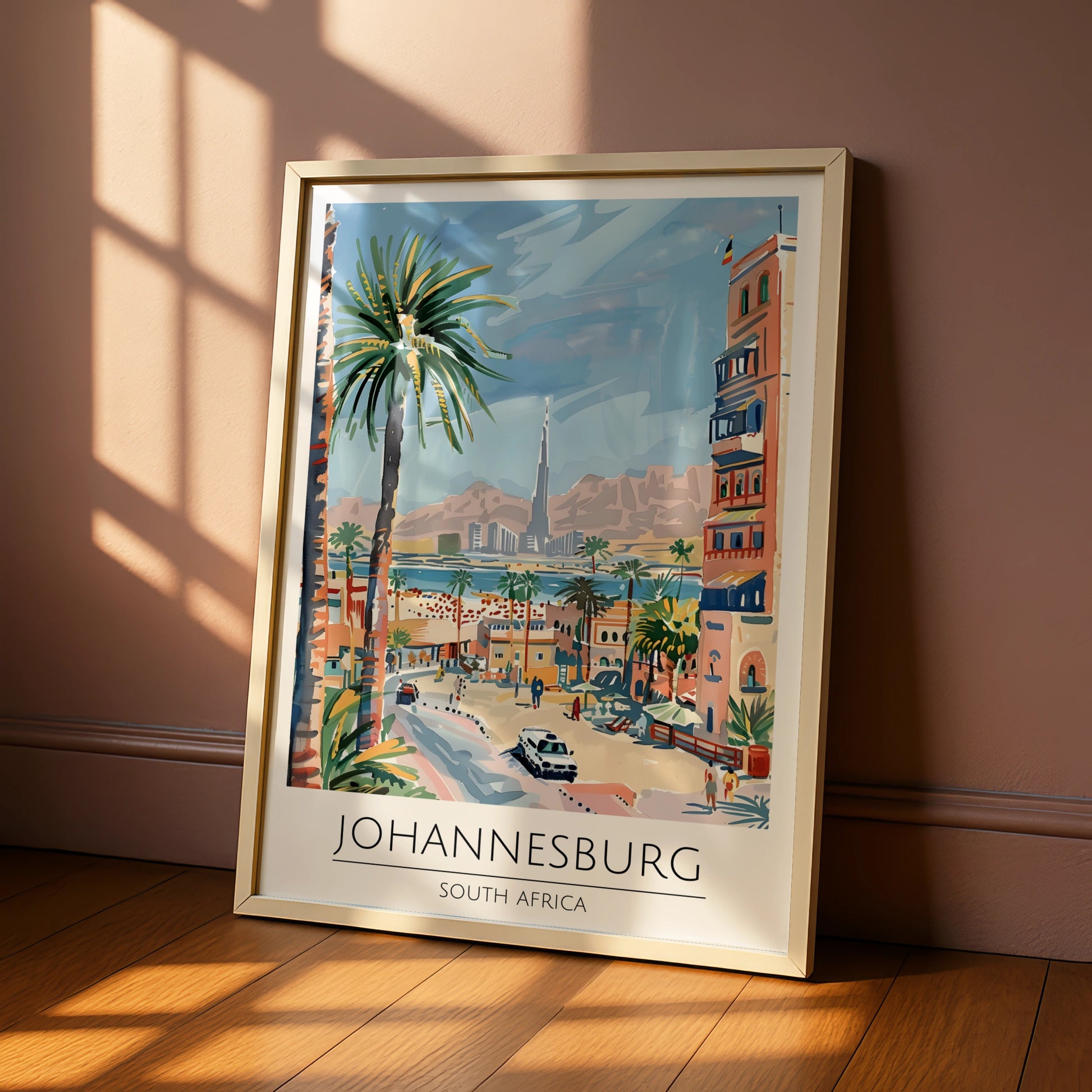 Johannesburg Art Print, South Africa Poster, Palm Tree Landscape, Travel Wall Art, Maximalist Decor