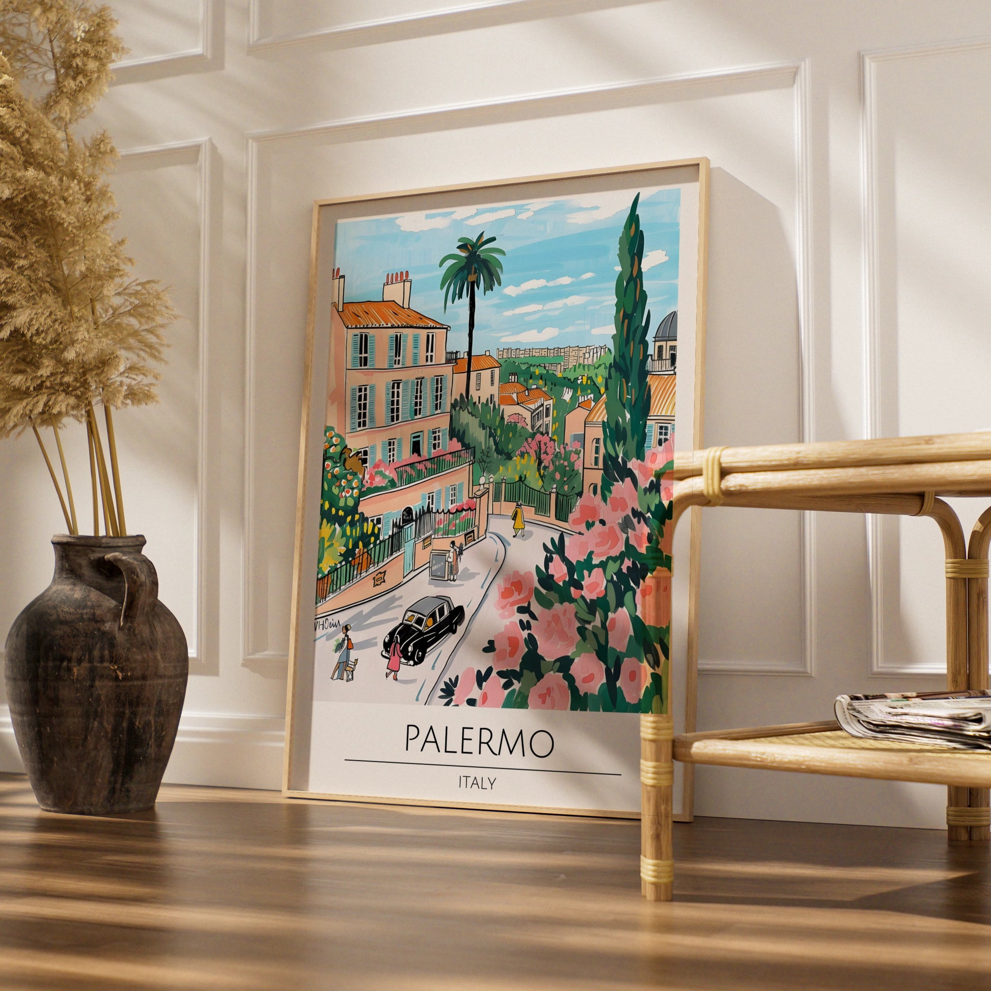 Palermo Italy Street Scene Poster, Vibrant Floral Wall Art, Colourful Print for Home Decor, Italian