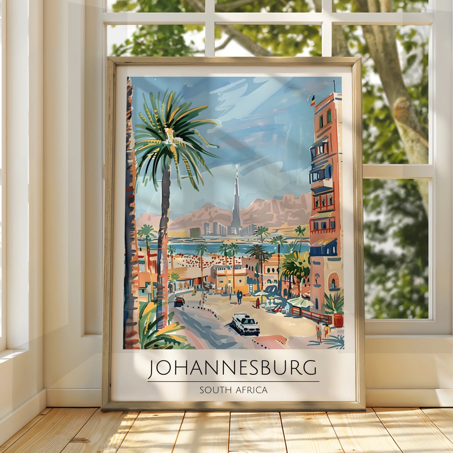 Johannesburg Art Print, South Africa Poster, Palm Tree Landscape, Travel Wall Art, Maximalist Decor
