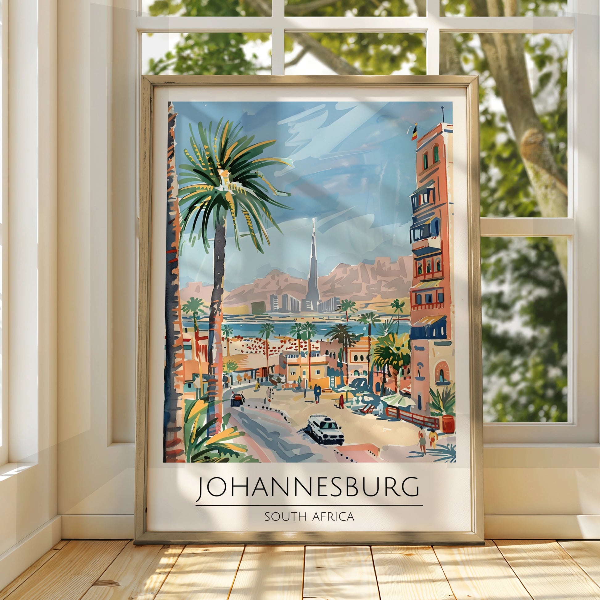 Johannesburg Art Print, South Africa Poster, Palm Tree Landscape, Travel Wall Art, Maximalist Decor