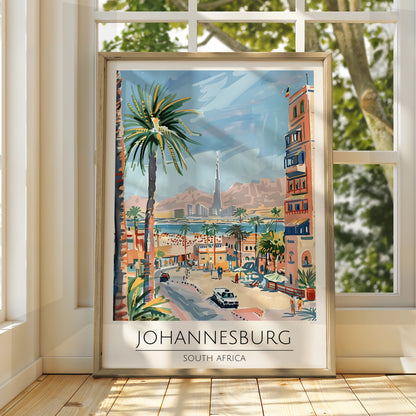 Johannesburg Art Print, South Africa Poster, Palm Tree Landscape, Travel Wall Art, Maximalist Decor