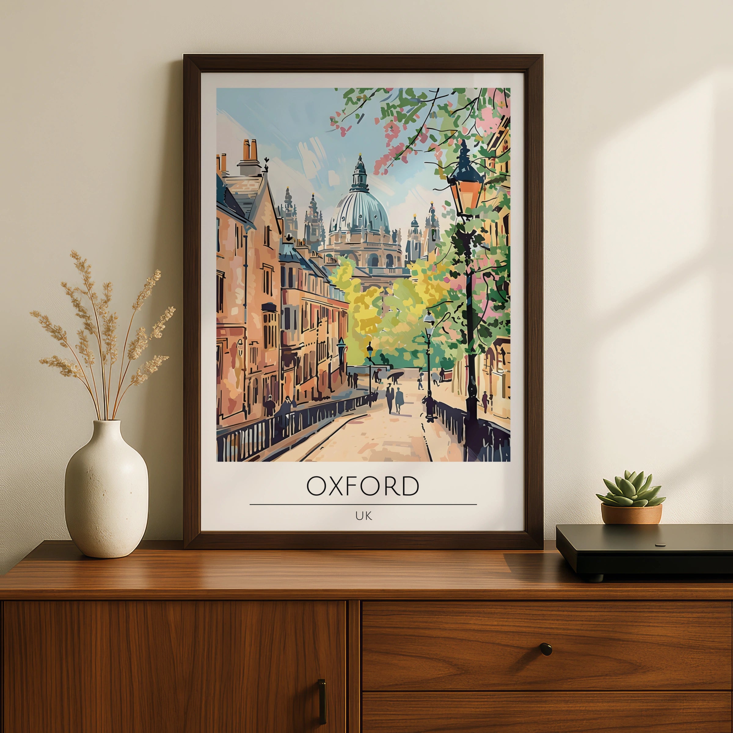Oxford UK Art Print, Colourful Cityscape Poster, Architectural Wall Art, Travel Decor, Vintage Style