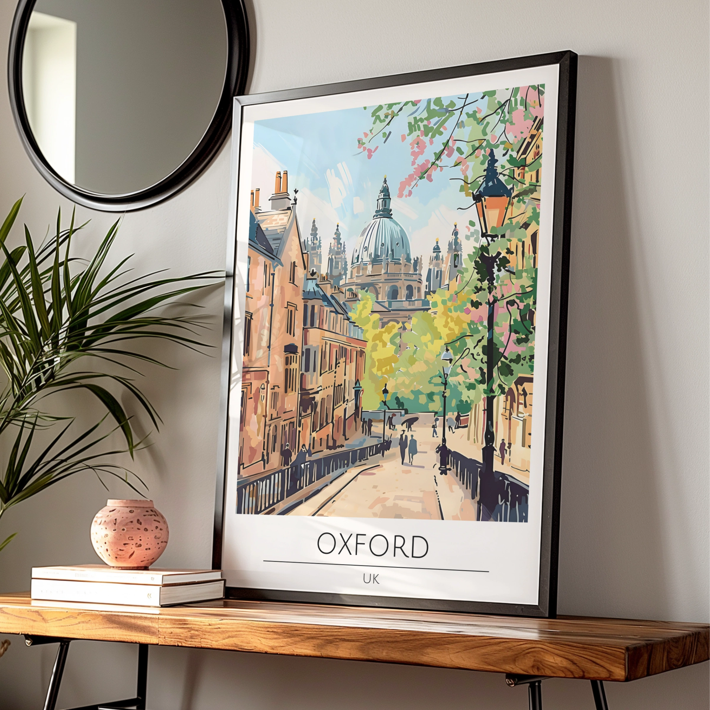 Oxford UK Art Print, Colourful Cityscape Poster, Architectural Wall Art, Travel Decor, Vintage Style
