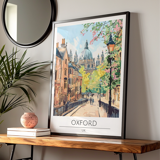 Oxford UK Art Print, Colourful Cityscape Poster, Architectural Wall Art, Travel Decor, Vintage Style
