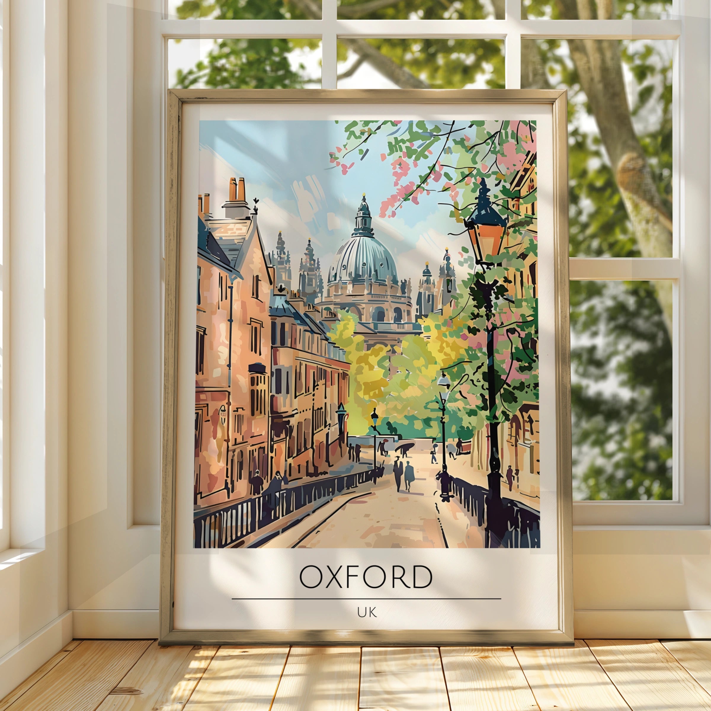 Oxford UK Art Print, Colourful Cityscape Poster, Architectural Wall Art, Travel Decor, Vintage Style