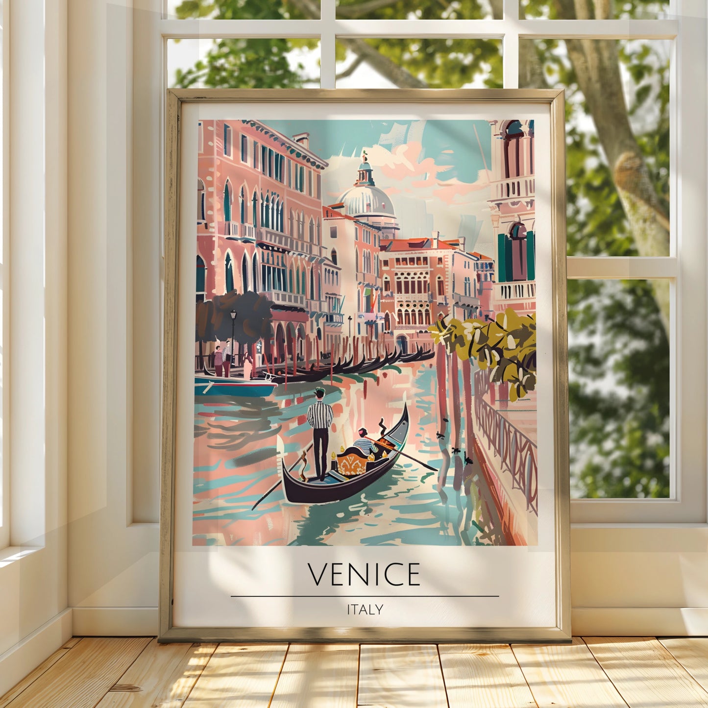 Venice Vintage Watercolour Poster, Italy Canal Scene, Romantic Gondola Ride, Wall Art Print