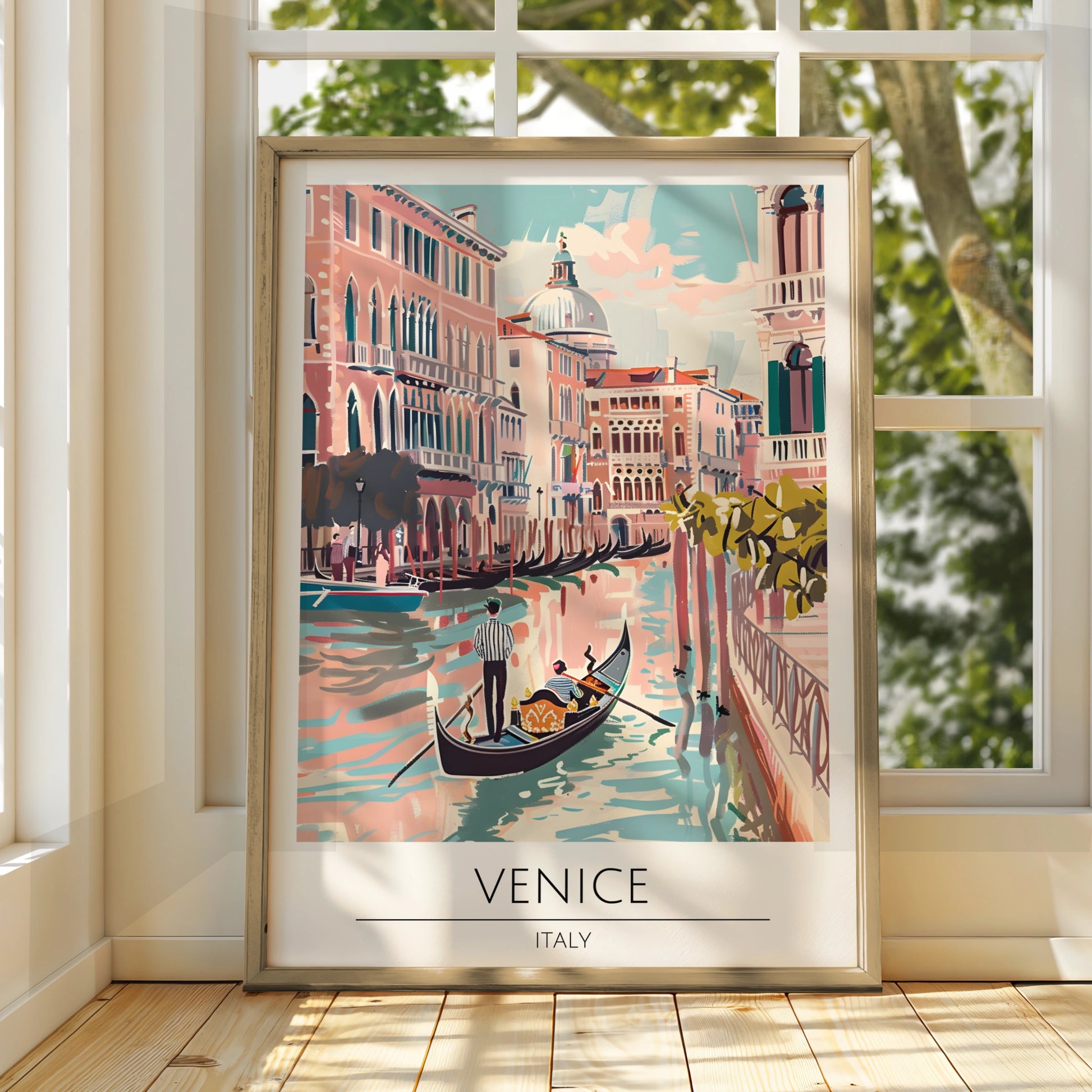 Venice Vintage Watercolour Poster, Italy Canal Scene, Romantic Gondola Ride, Wall Art Print