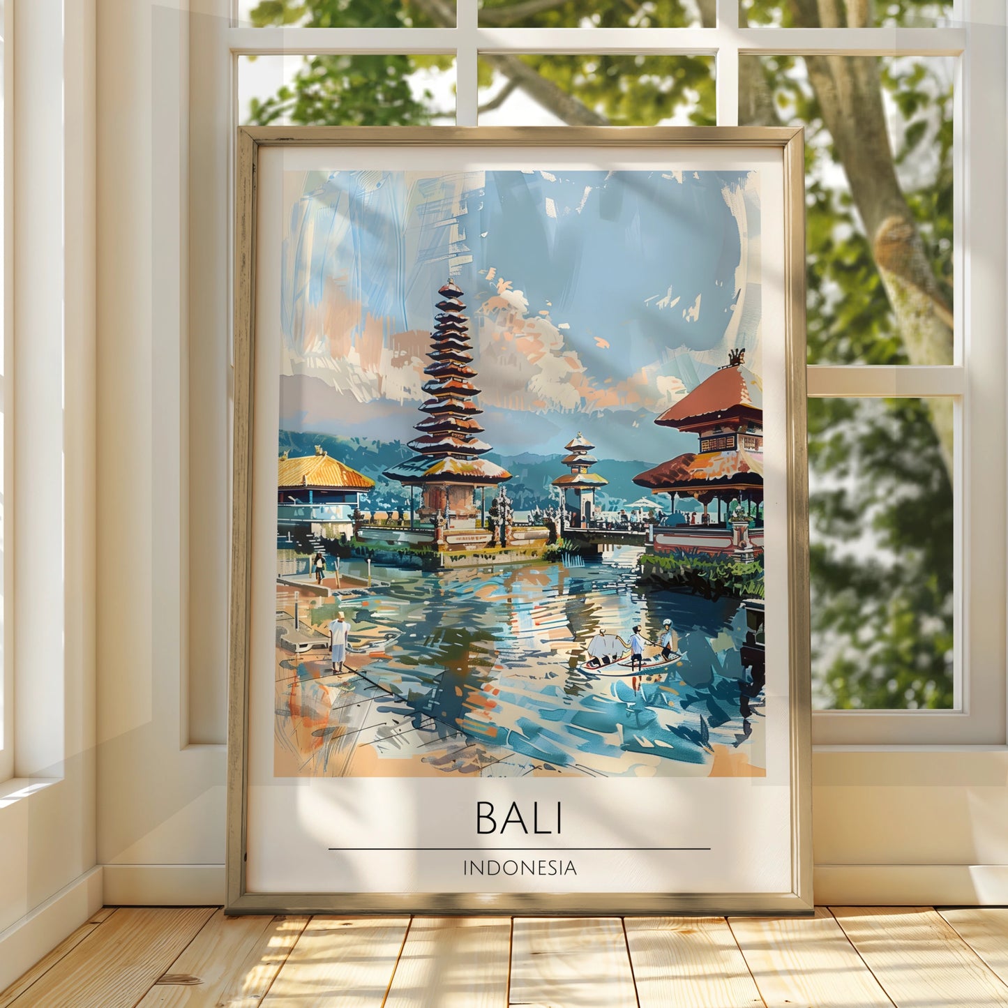 Bali Indonesia Art Print, Vibrant Temple Landscape, Colourful Wall Decor, Travel Poster, Asian