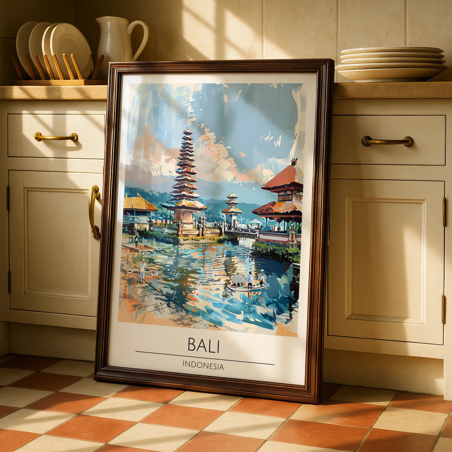 Bali Indonesia Art Print, Vibrant Temple Landscape, Colourful Wall Decor, Travel Poster, Asian