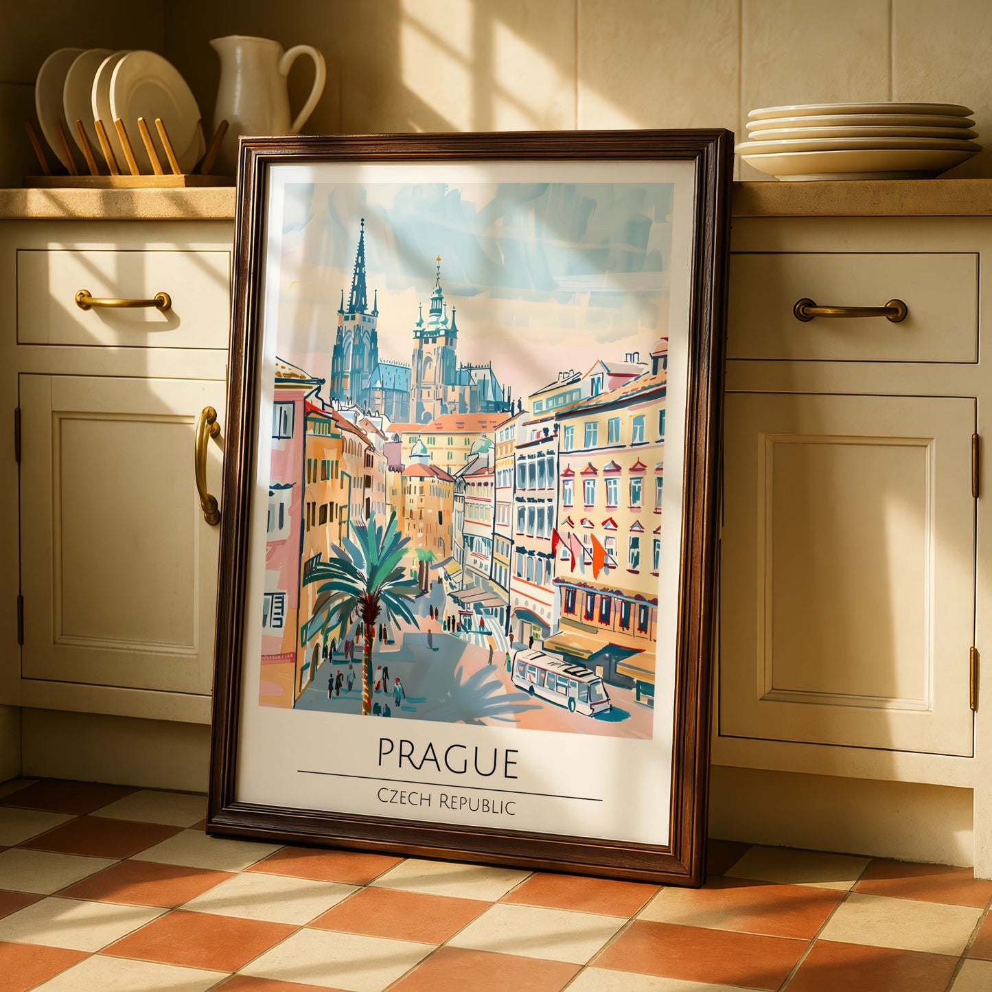 Prague Illustrative Art Poster, Czech Republic Skyline, Architectural Wall Art, Vibrant Cityscape