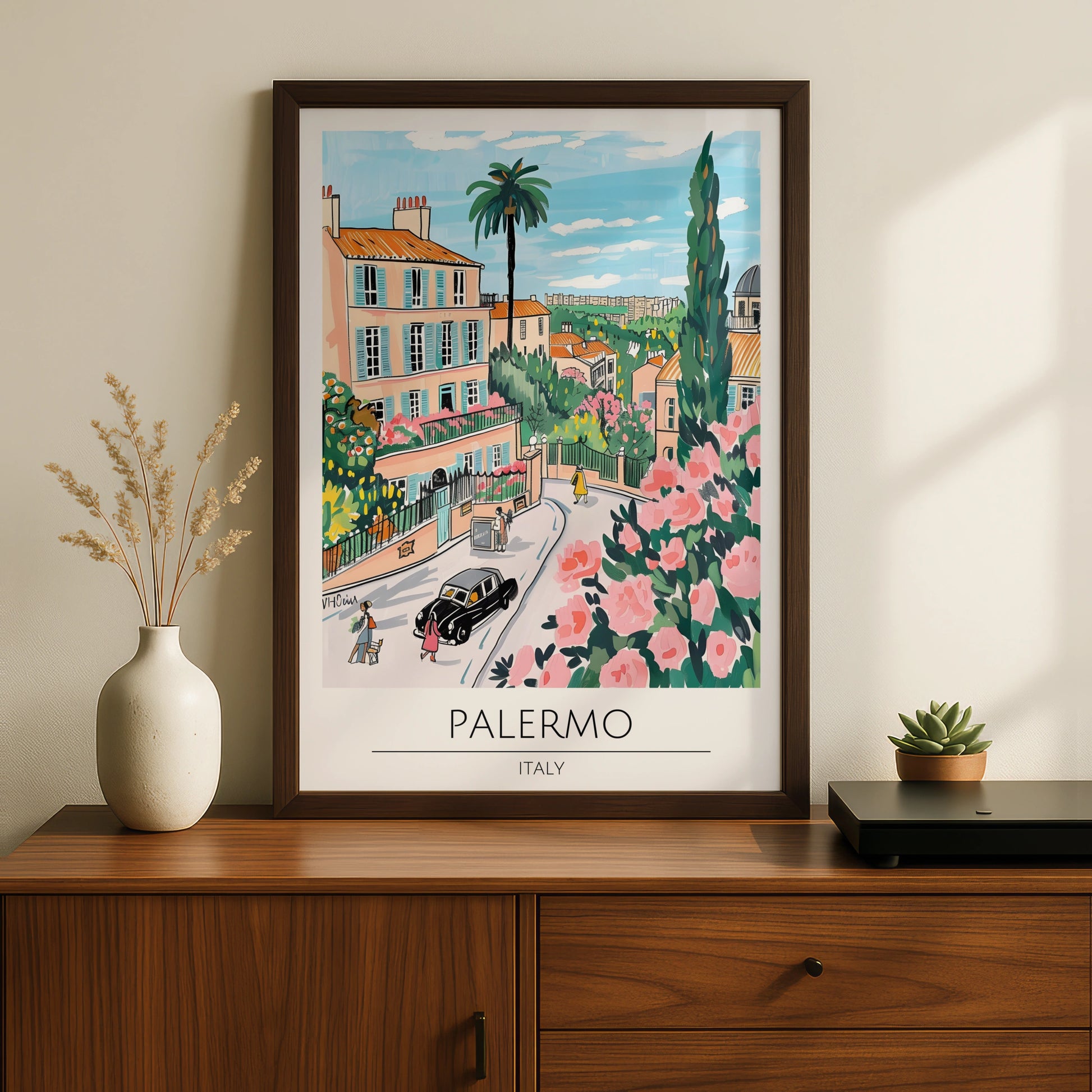 Palermo Italy Street Scene Poster, Vibrant Floral Wall Art, Colourful Print for Home Decor, Italian
