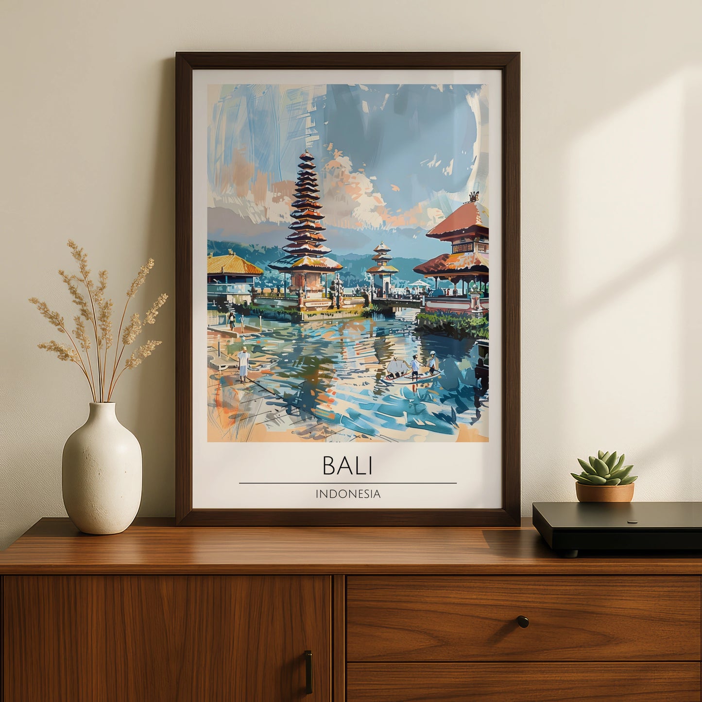 Bali Indonesia Art Print, Vibrant Temple Landscape, Colourful Wall Decor, Travel Poster, Asian