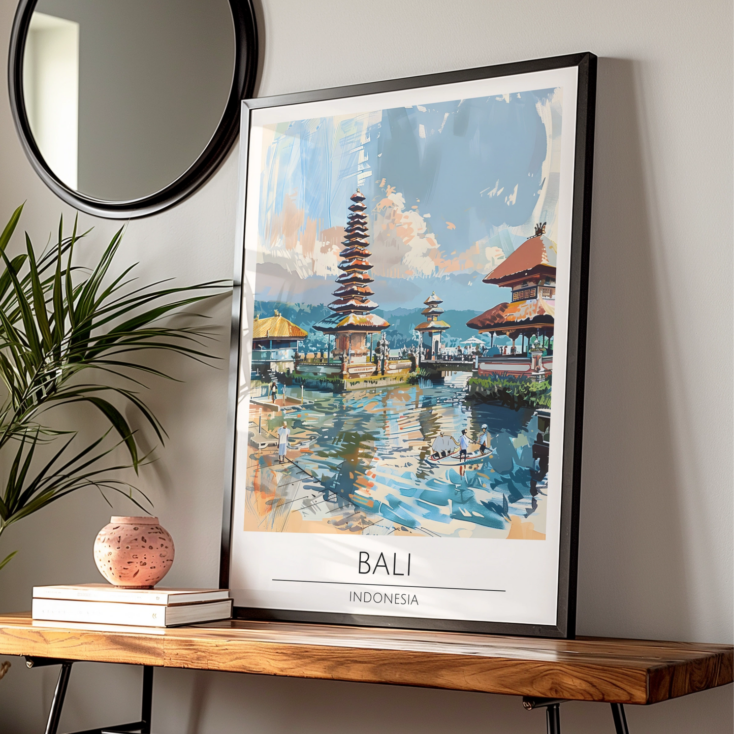 Bali Indonesia Art Print, Vibrant Temple Landscape, Colourful Wall Decor, Travel Poster, Asian