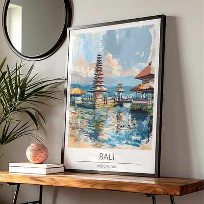 Bali Indonesia Art Print, Vibrant Temple Landscape, Colourful Wall Decor, Travel Poster, Asian