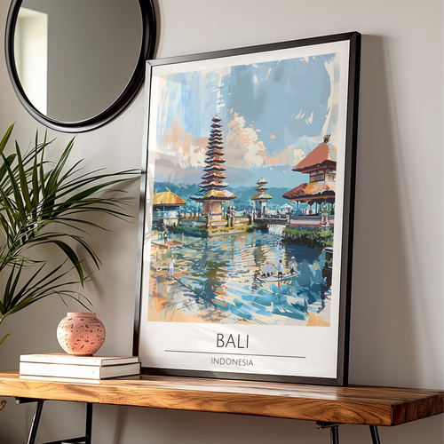 Bali Indonesia Art Print, Vibrant Temple Landscape, Colourful Wall Decor, Travel Poster, Asian