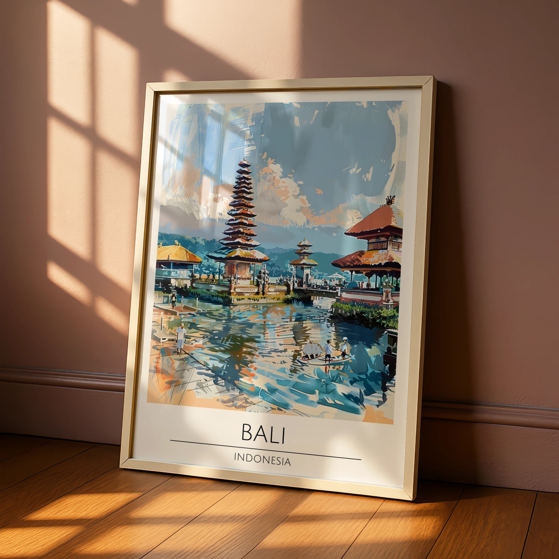Bali Indonesia Art Print, Vibrant Temple Landscape, Colourful Wall Decor, Travel Poster, Asian