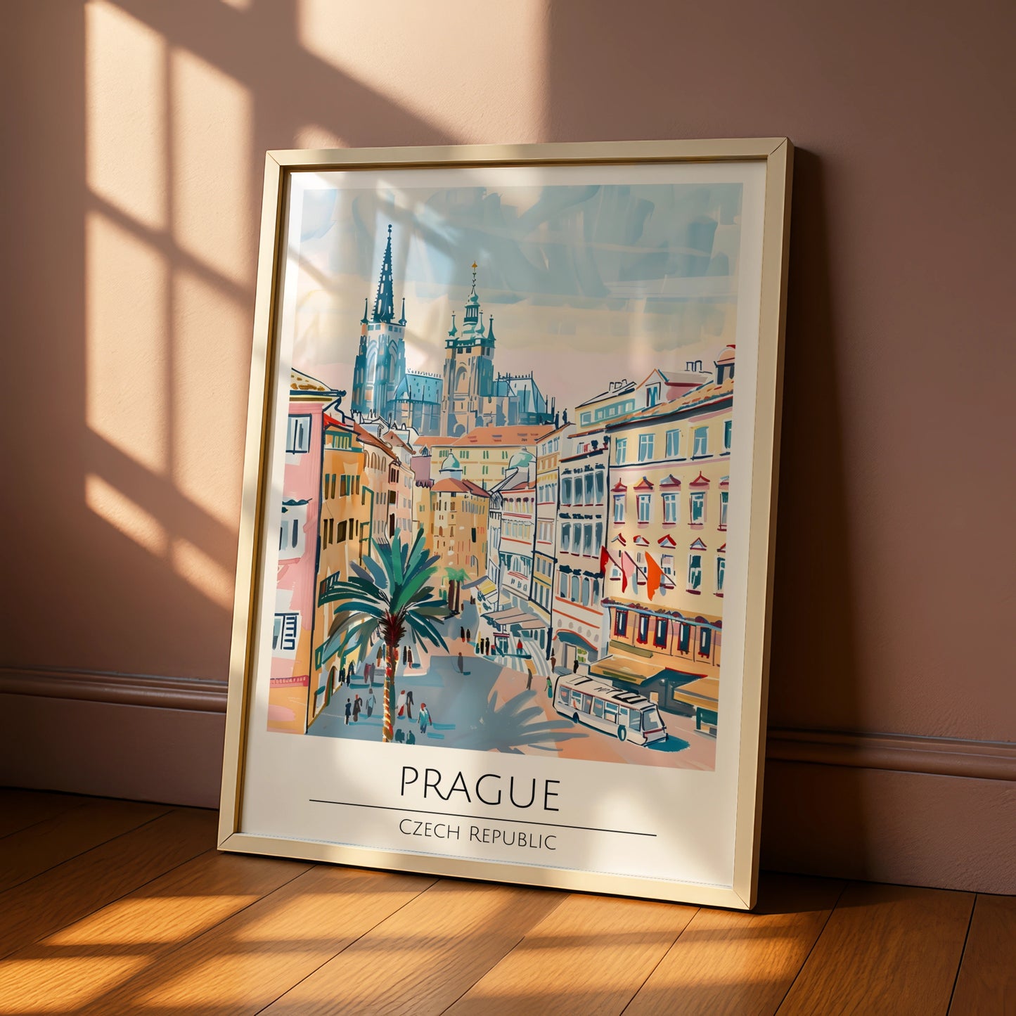 Prague Illustrative Art Poster, Czech Republic Skyline, Architectural Wall Art, Vibrant Cityscape
