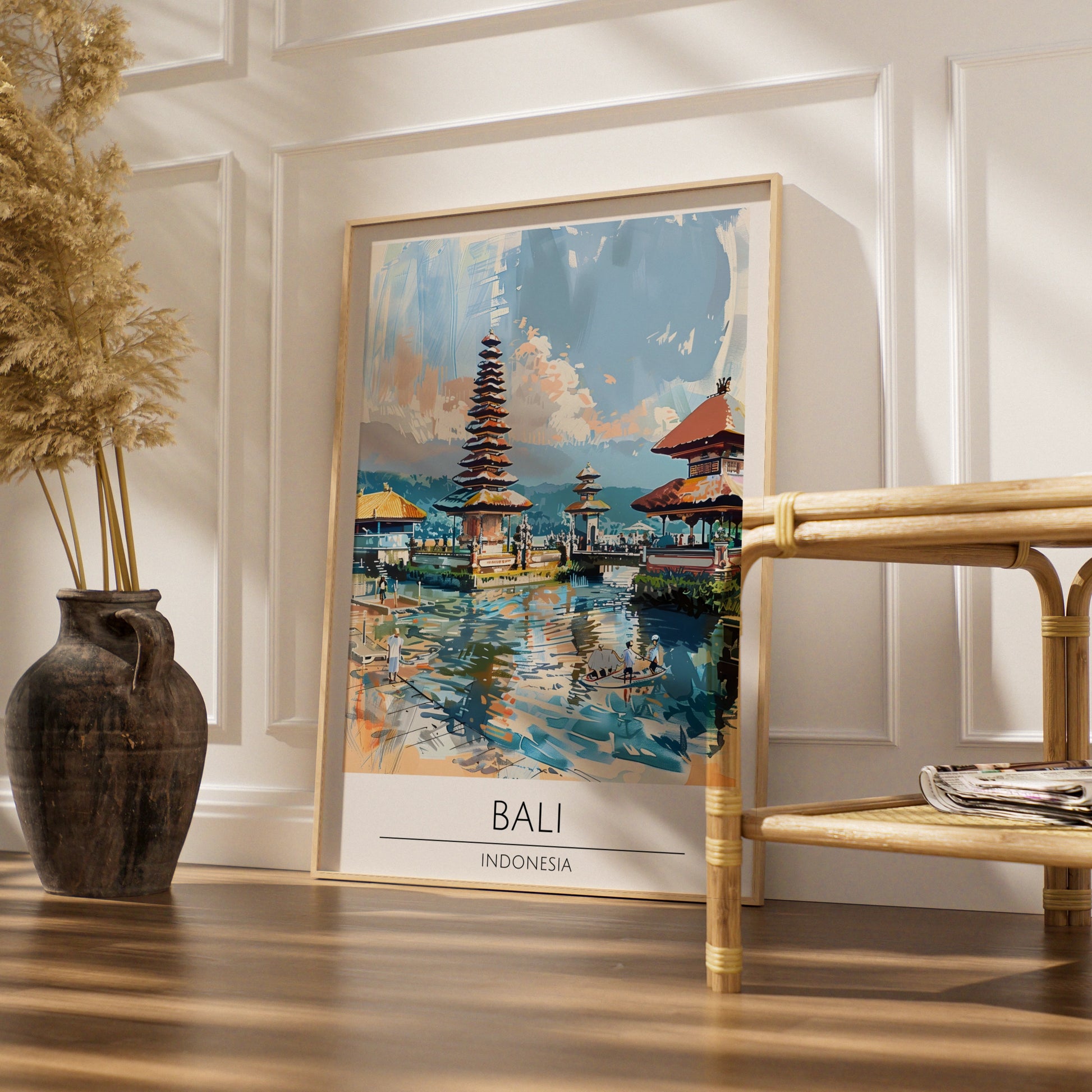 Bali Indonesia Art Print, Vibrant Temple Landscape, Colourful Wall Decor, Travel Poster, Asian