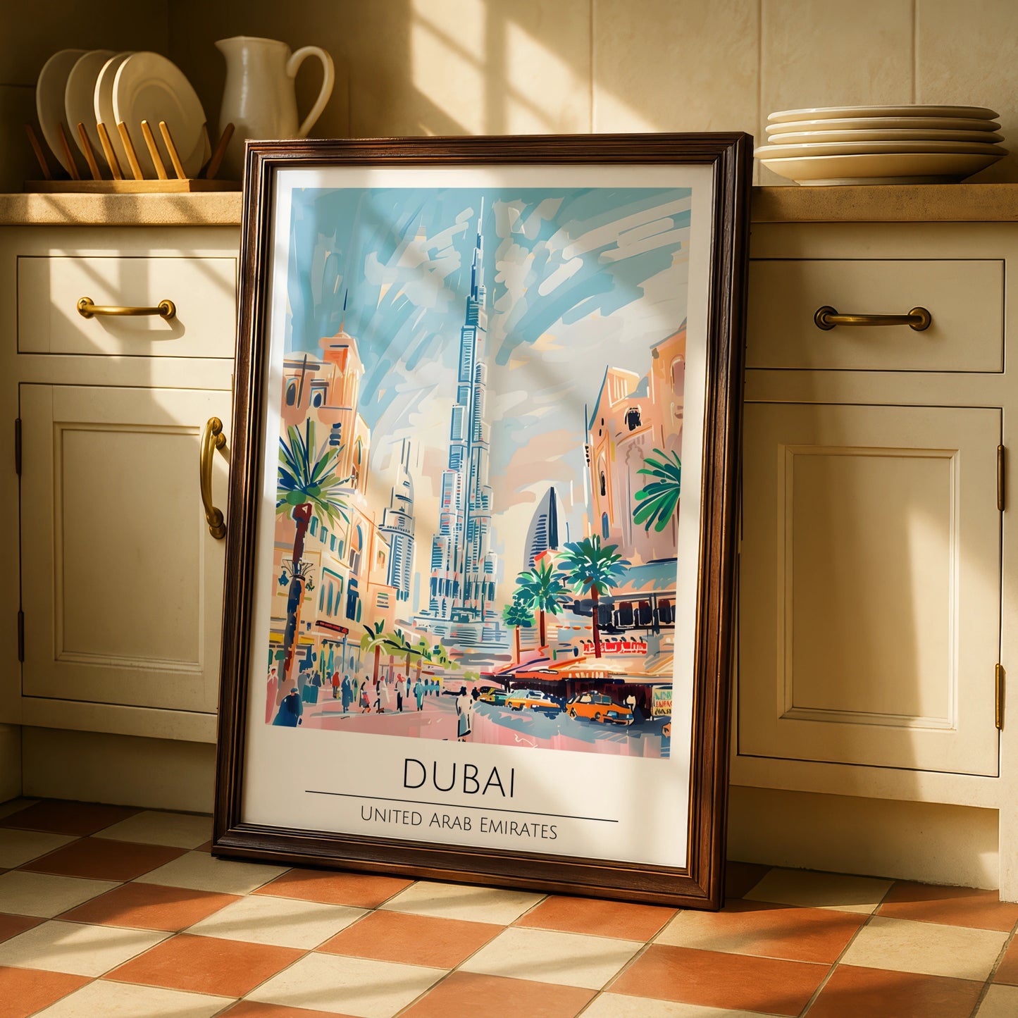 Vibrant Dubai Poster, Cityscape Art Print, Burj Khalifa, UAE Travel Decor, Colourful Maximalist