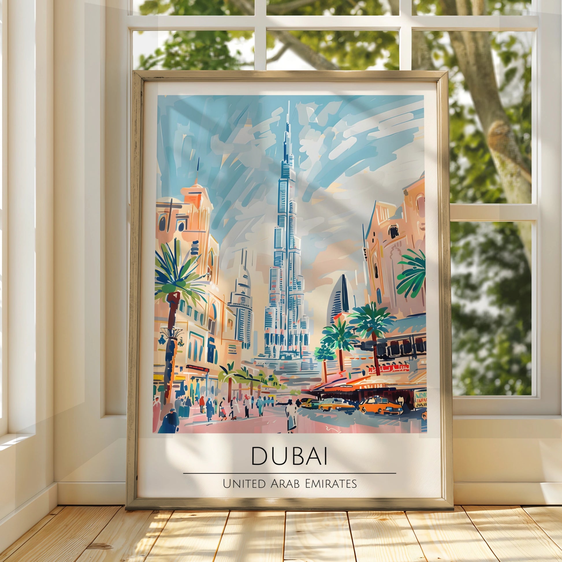 Vibrant Dubai Poster, Cityscape Art Print, Burj Khalifa, UAE Travel Decor, Colourful Maximalist