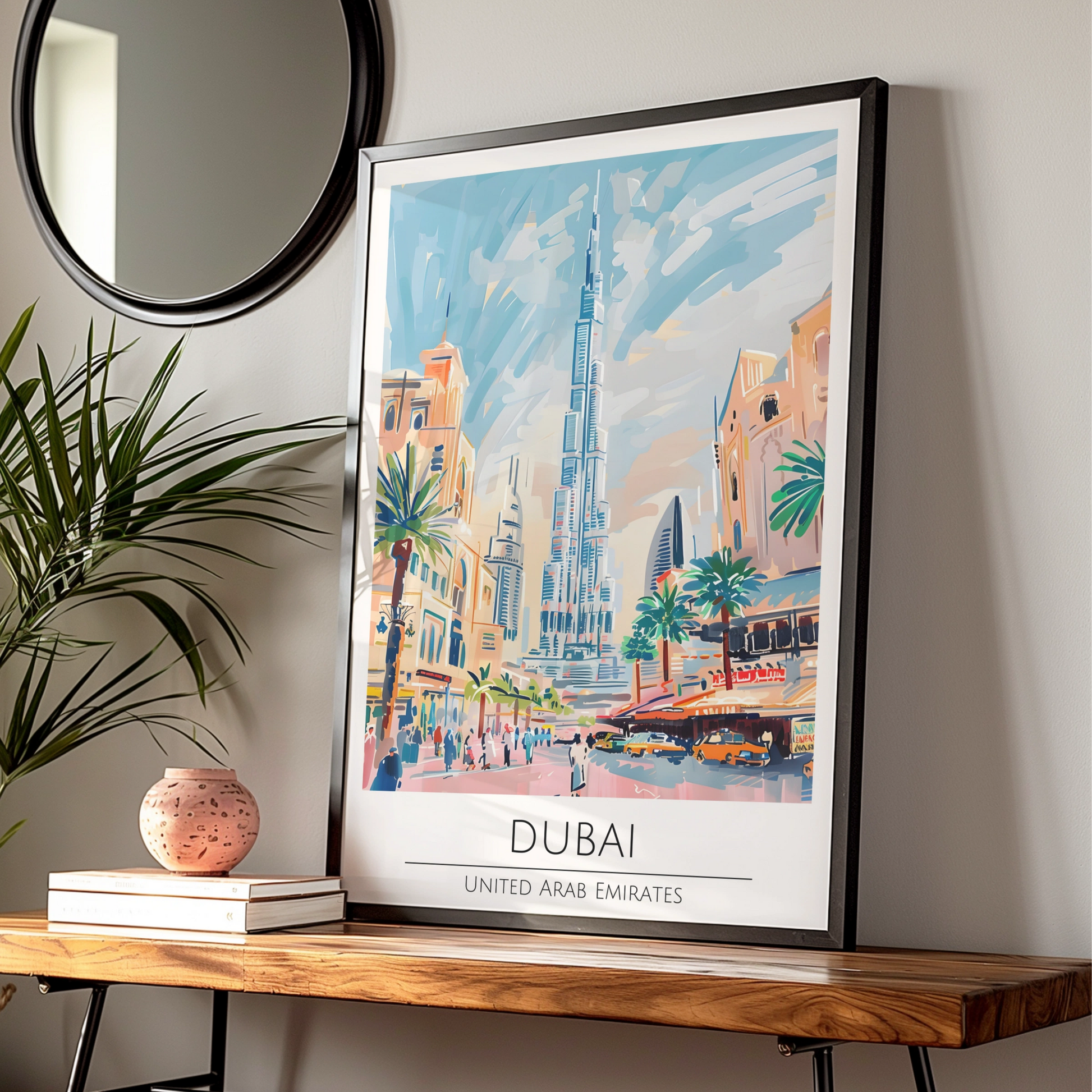 Vibrant Dubai Poster, Cityscape Art Print, Burj Khalifa, UAE Travel Decor, Colourful Maximalist