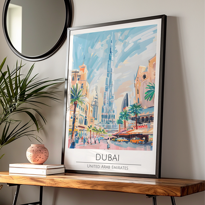 Vibrant Dubai Poster, Cityscape Art Print, Burj Khalifa, UAE Travel Decor, Colourful Maximalist