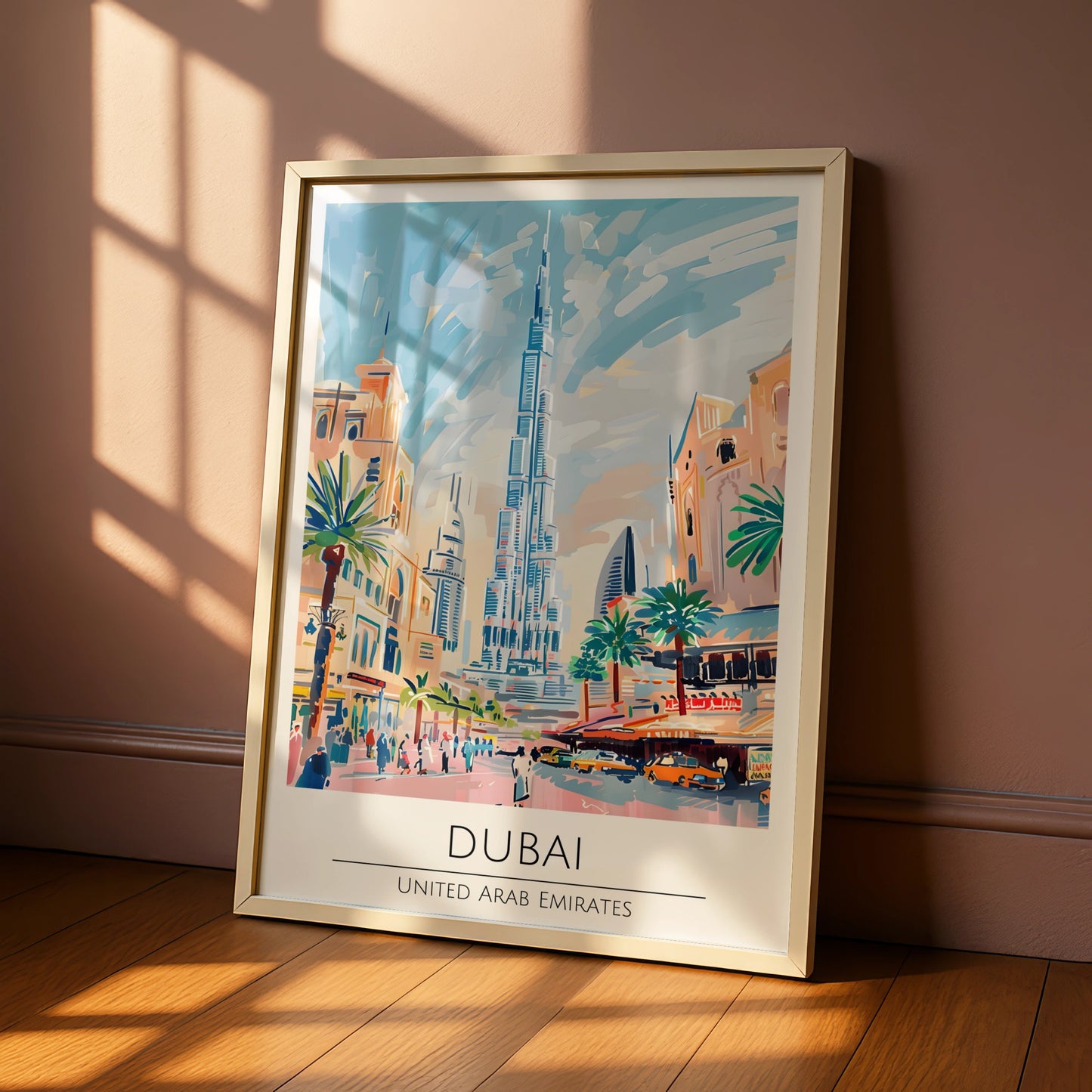 Vibrant Dubai Poster, Cityscape Art Print, Burj Khalifa, UAE Travel Decor, Colourful Maximalist