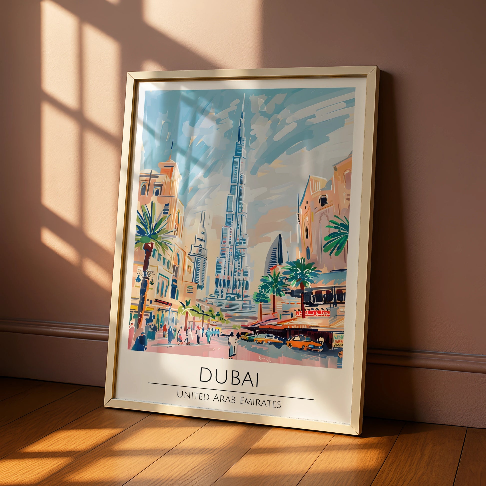 Vibrant Dubai Poster, Cityscape Art Print, Burj Khalifa, UAE Travel Decor, Colourful Maximalist