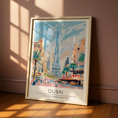 Vibrant Dubai Poster, Cityscape Art Print, Burj Khalifa, UAE Travel Decor, Colourful Maximalist