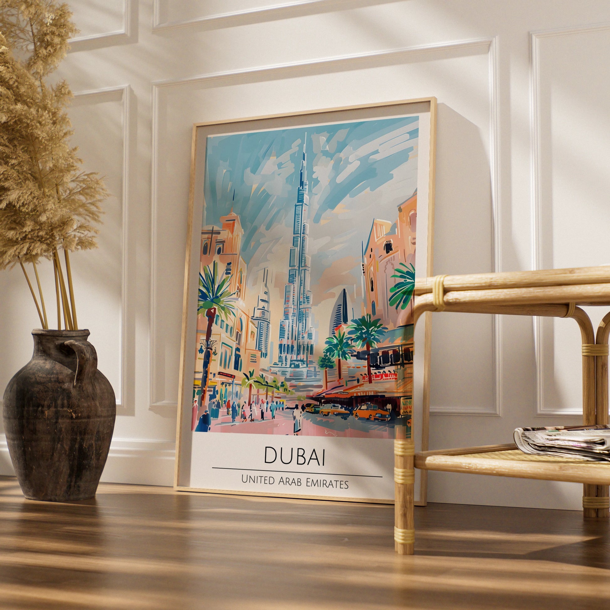 Vibrant Dubai Poster, Cityscape Art Print, Burj Khalifa, UAE Travel Decor, Colourful Maximalist