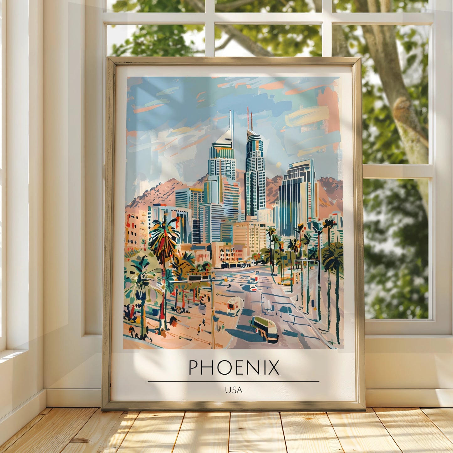 Phoenix Cityscape Poster, USA Wall Art, Maximalist Urban Decor, Colourful Art Print, Modern Home