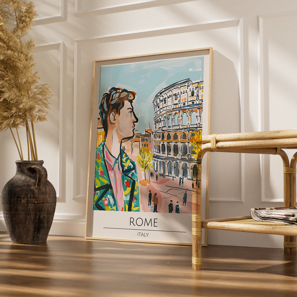 Vibrant Rome Poster, Street Scene Art, Colourful Italian Wall Decor, Colosseum Artwork, Cityscape