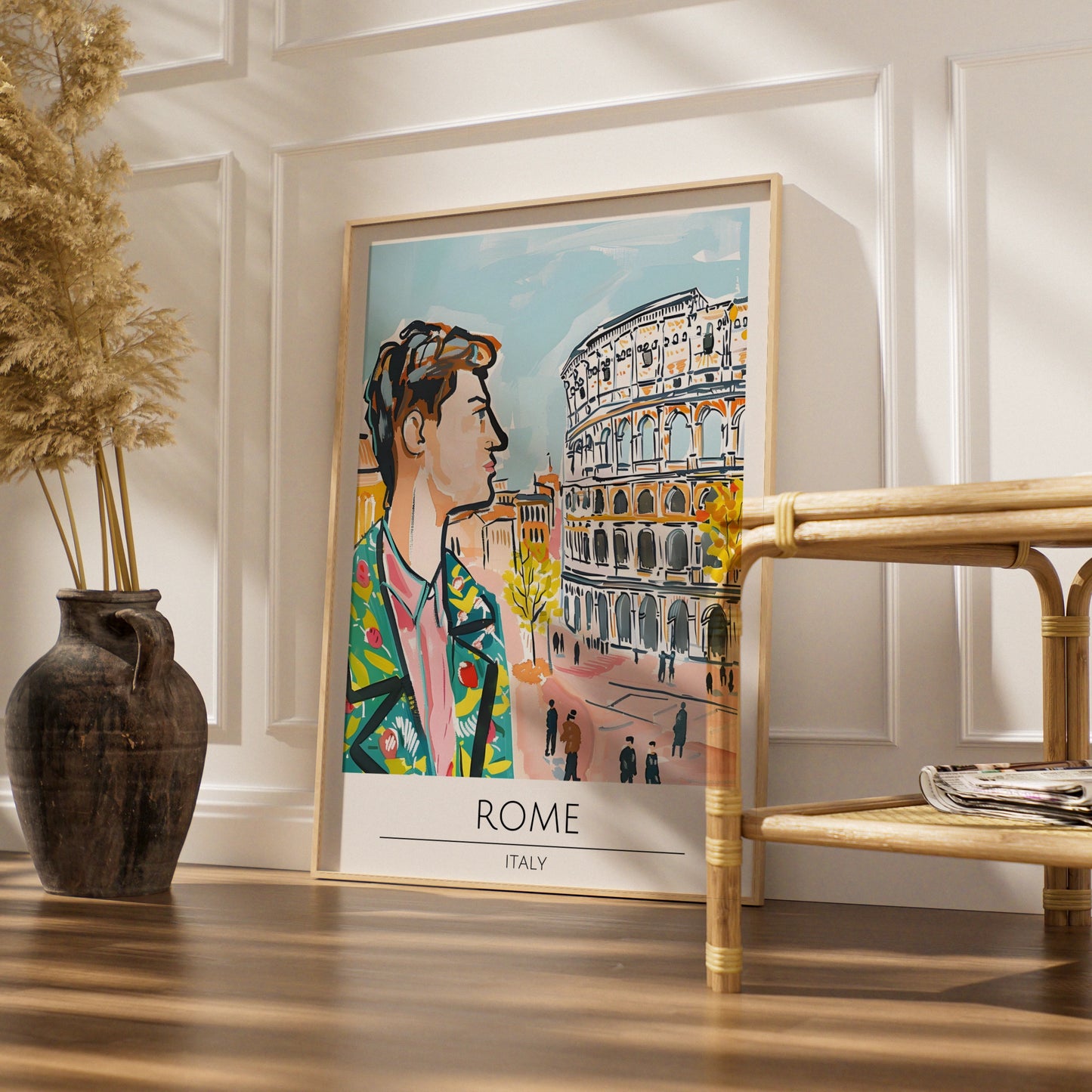 Vibrant Rome Poster, Street Scene Art, Colourful Italian Wall Decor, Colosseum Artwork, Cityscape