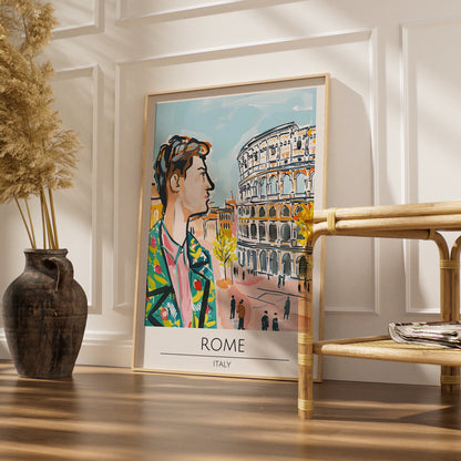 Vibrant Rome Poster, Street Scene Art, Colourful Italian Wall Decor, Colosseum Artwork, Cityscape