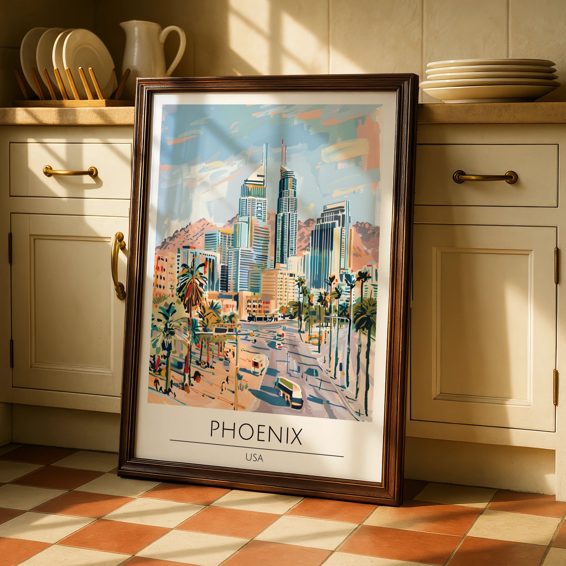 Phoenix Cityscape Poster, USA Wall Art, Maximalist Urban Decor, Colourful Art Print, Modern Home