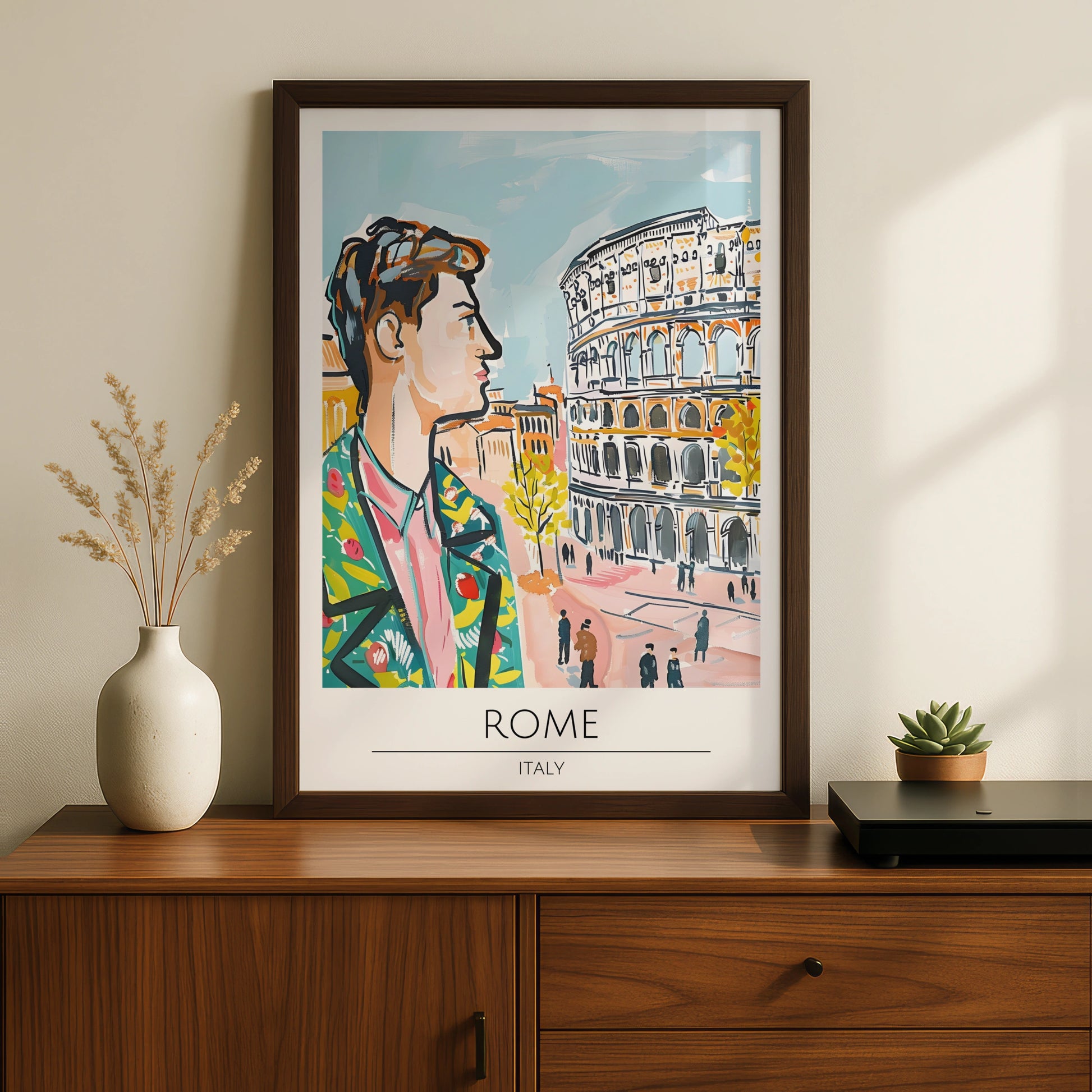 Vibrant Rome Poster, Street Scene Art, Colourful Italian Wall Decor, Colosseum Artwork, Cityscape