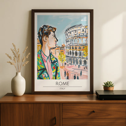 Vibrant Rome Poster, Street Scene Art, Colourful Italian Wall Decor, Colosseum Artwork, Cityscape