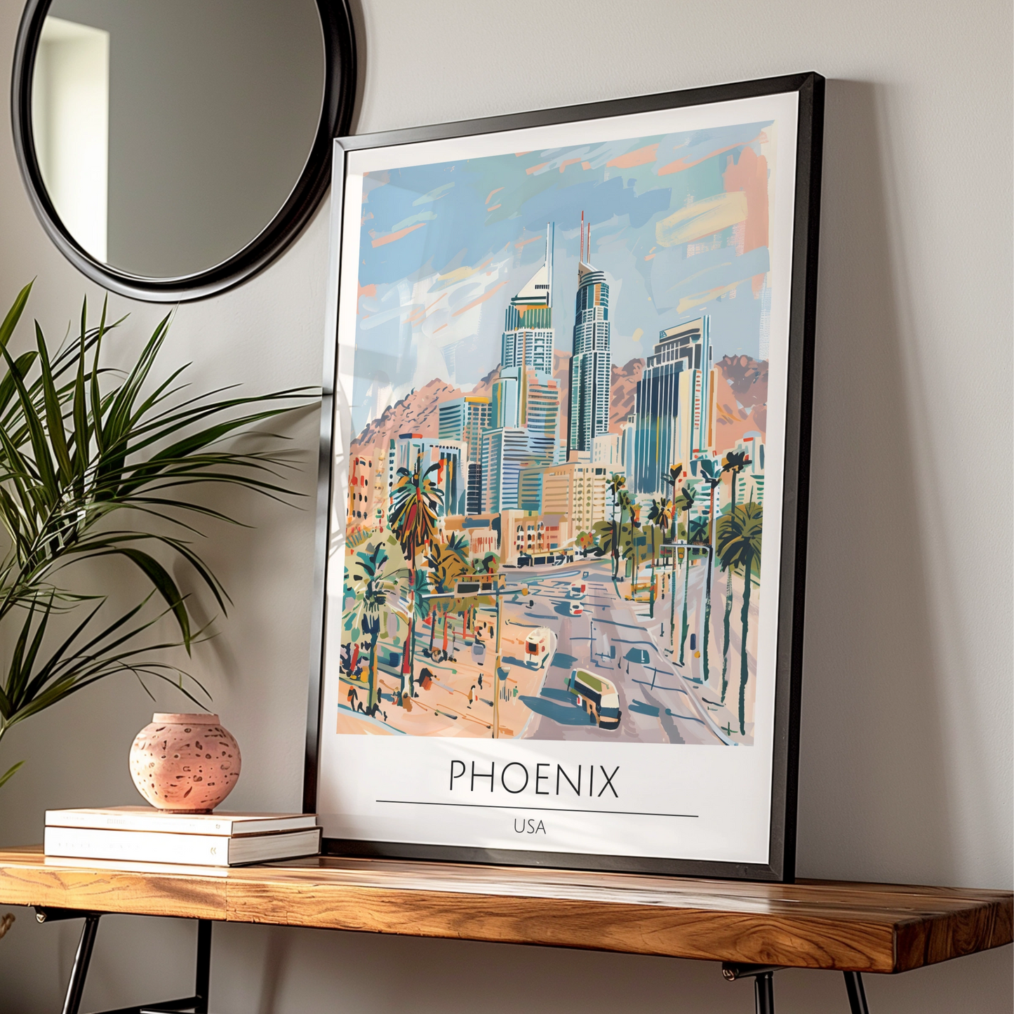 Phoenix Cityscape Poster, USA Wall Art, Maximalist Urban Decor, Colourful Art Print, Modern Home