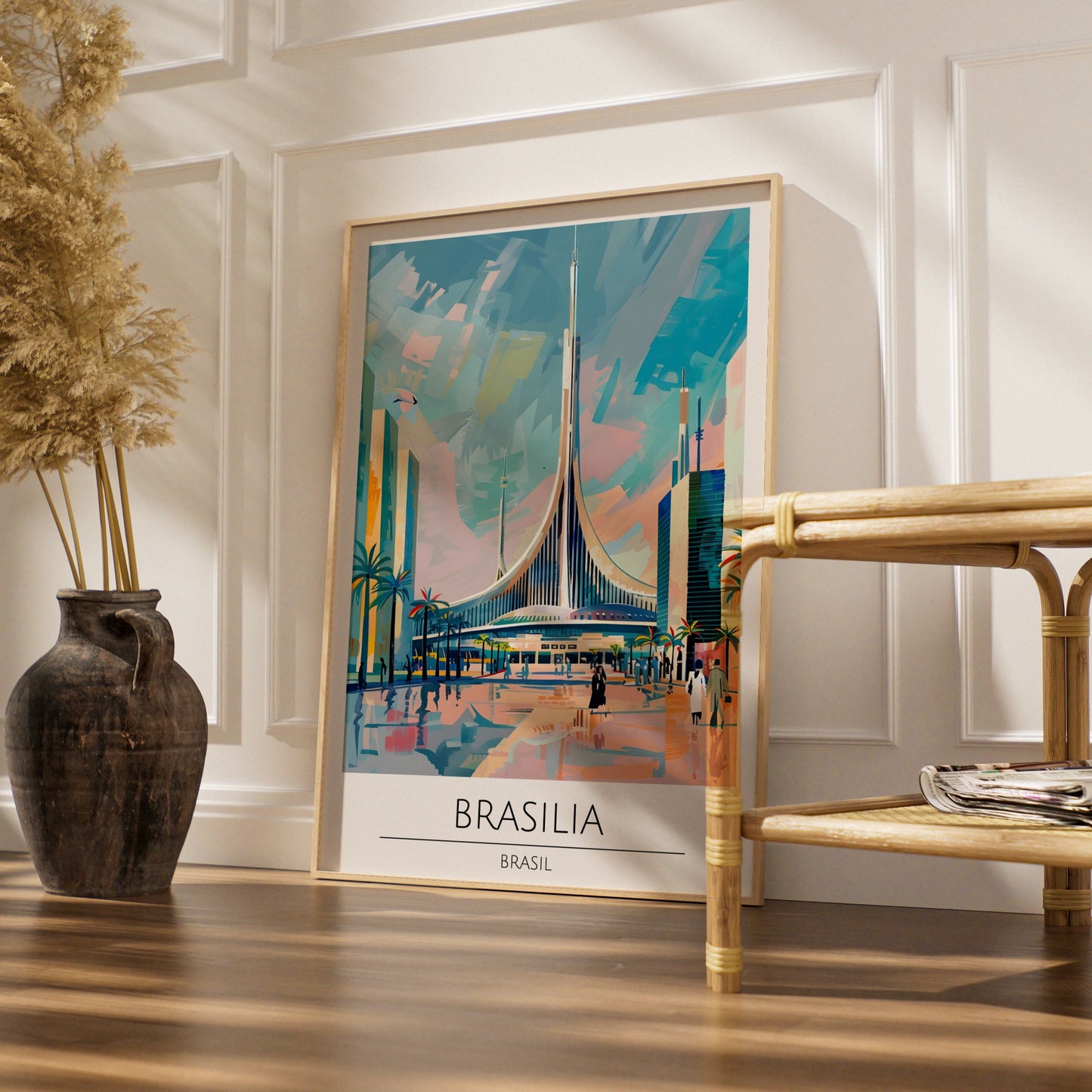 Brasilia Poster, Vintage Brasil Art, Modernist Architecture, Colourful Urban Scene, Travel Wall Art