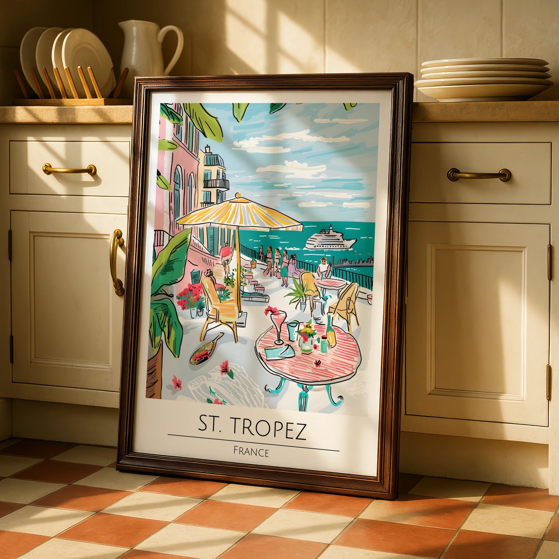 St. Tropez France Poster, Colourful Coastal Artwork, Tropical Summer Vibes, Maximalist Wall Art