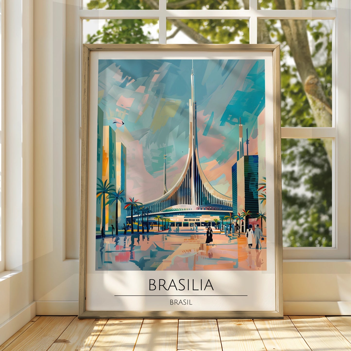 Brasilia Poster, Vintage Brasil Art, Modernist Architecture, Colourful Urban Scene, Travel Wall Art