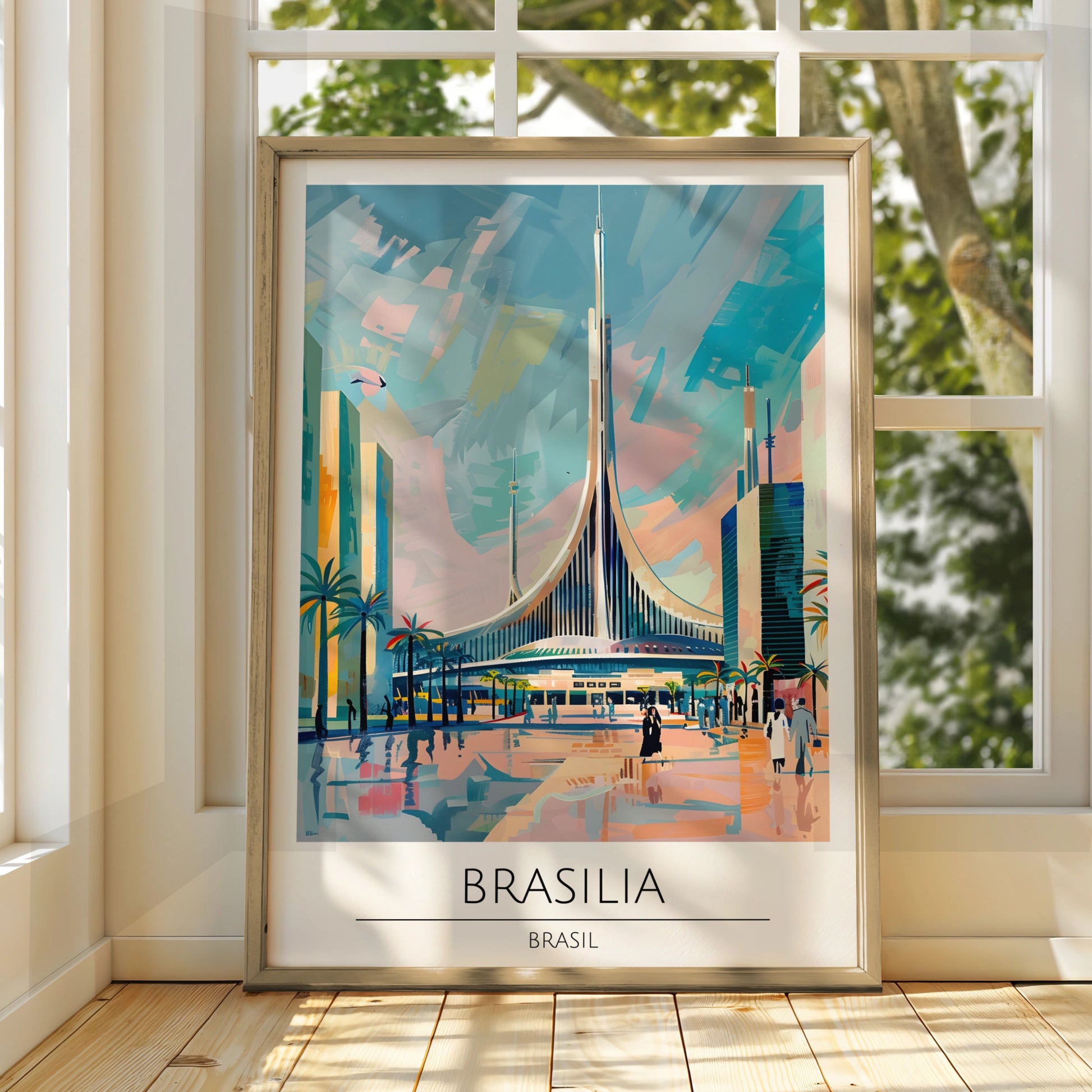 Brasilia Poster, Vintage Brasil Art, Modernist Architecture, Colourful Urban Scene, Travel Wall Art