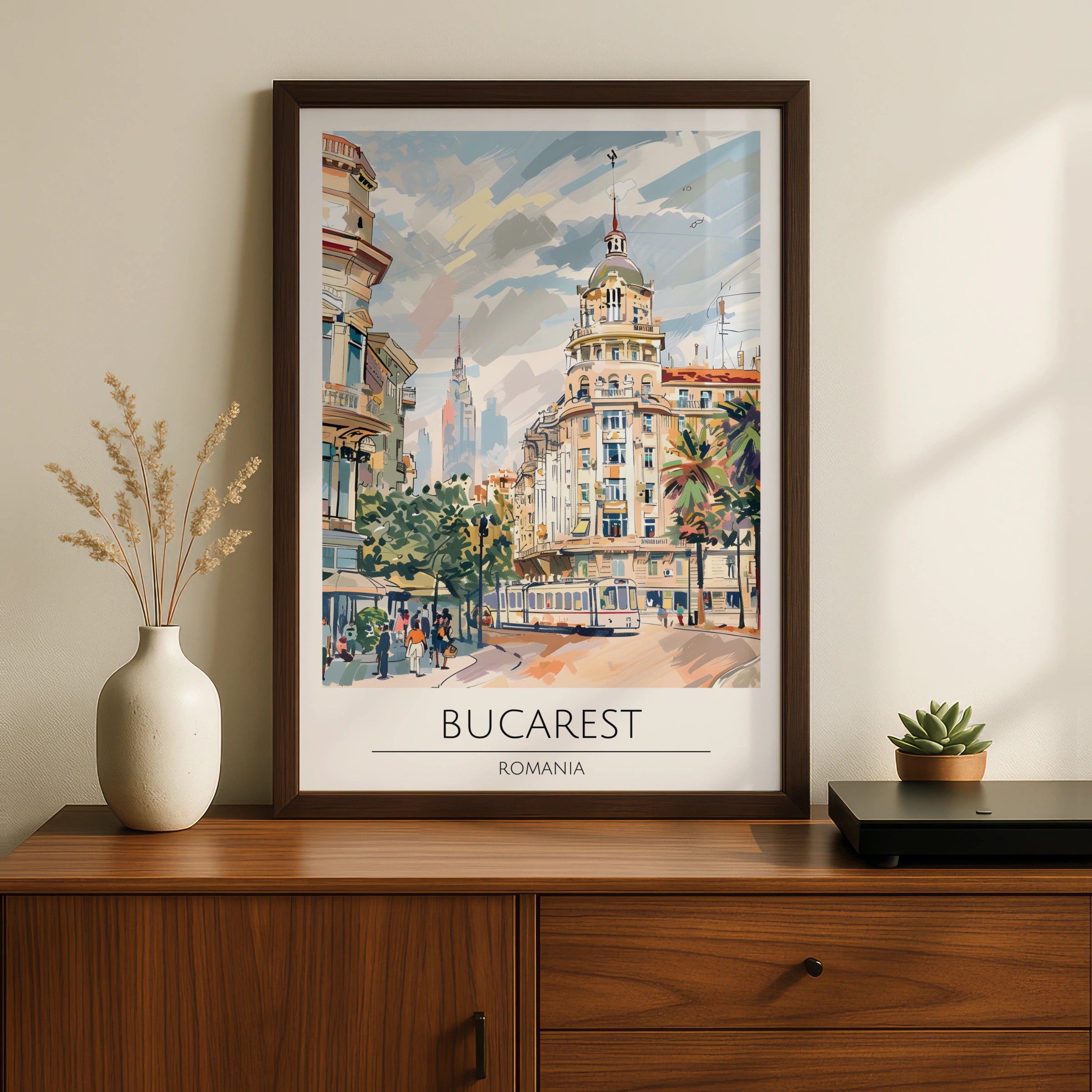 Bucarest City Art Print, Romania Poster, Vintage Travel Decor, Urban Landscape, Wall Art