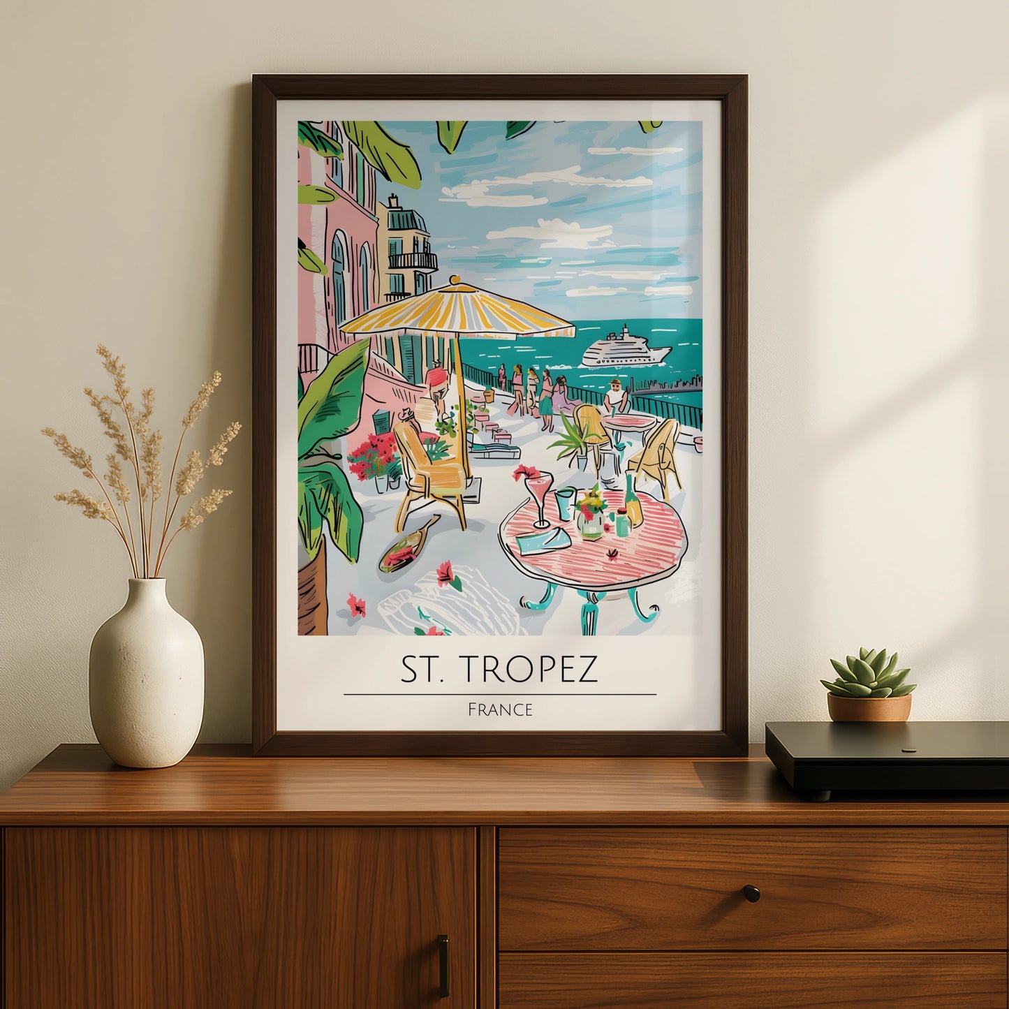St. Tropez France Poster, Colourful Coastal Artwork, Tropical Summer Vibes, Maximalist Wall Art