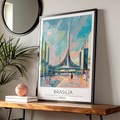Brasilia Poster, Vintage Brasil Art, Modernist Architecture, Colourful Urban Scene, Travel Wall Art