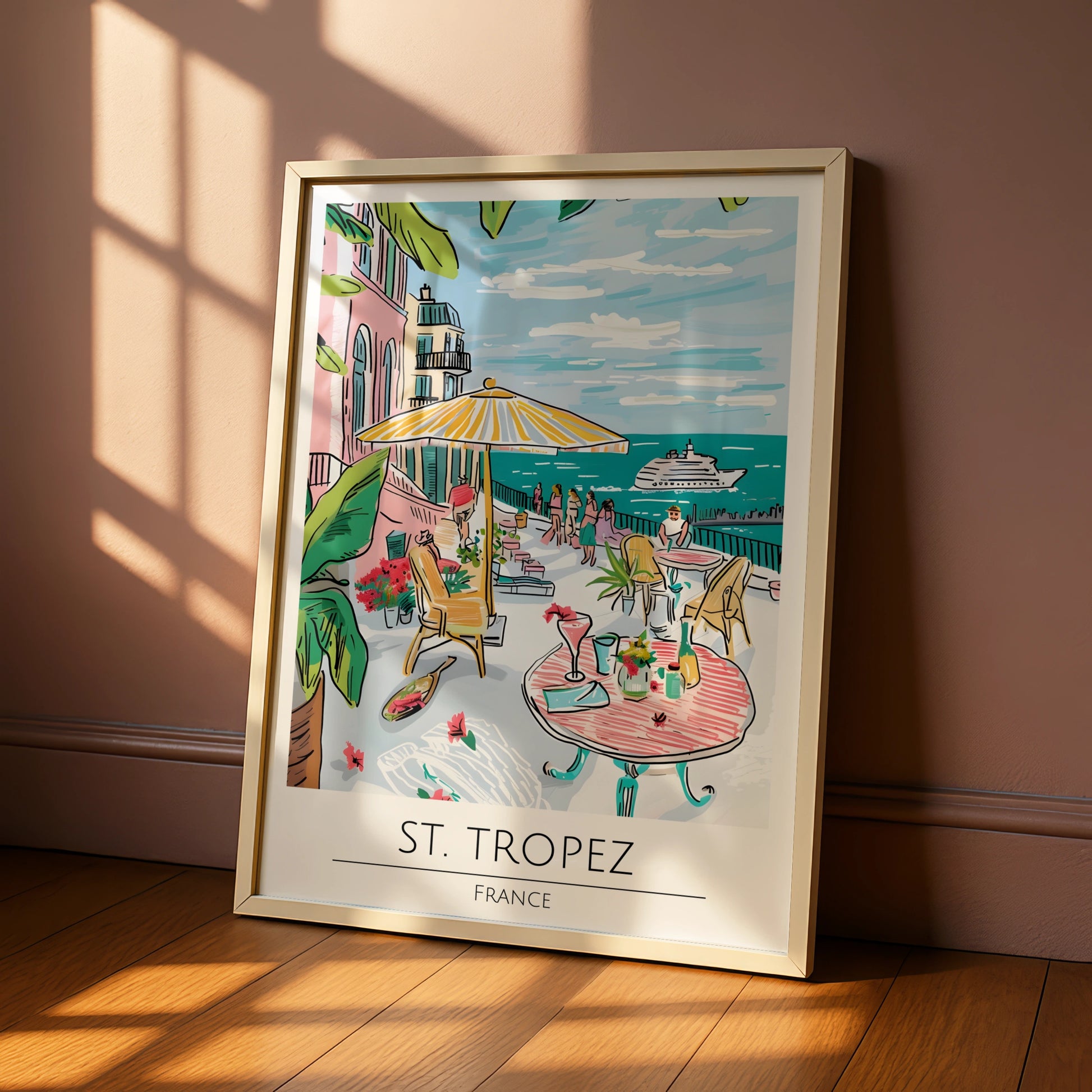 St. Tropez France Poster, Colourful Coastal Artwork, Tropical Summer Vibes, Maximalist Wall Art