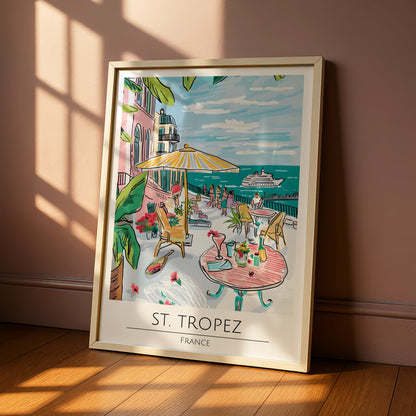 St. Tropez France Poster, Colourful Coastal Artwork, Tropical Summer Vibes, Maximalist Wall Art