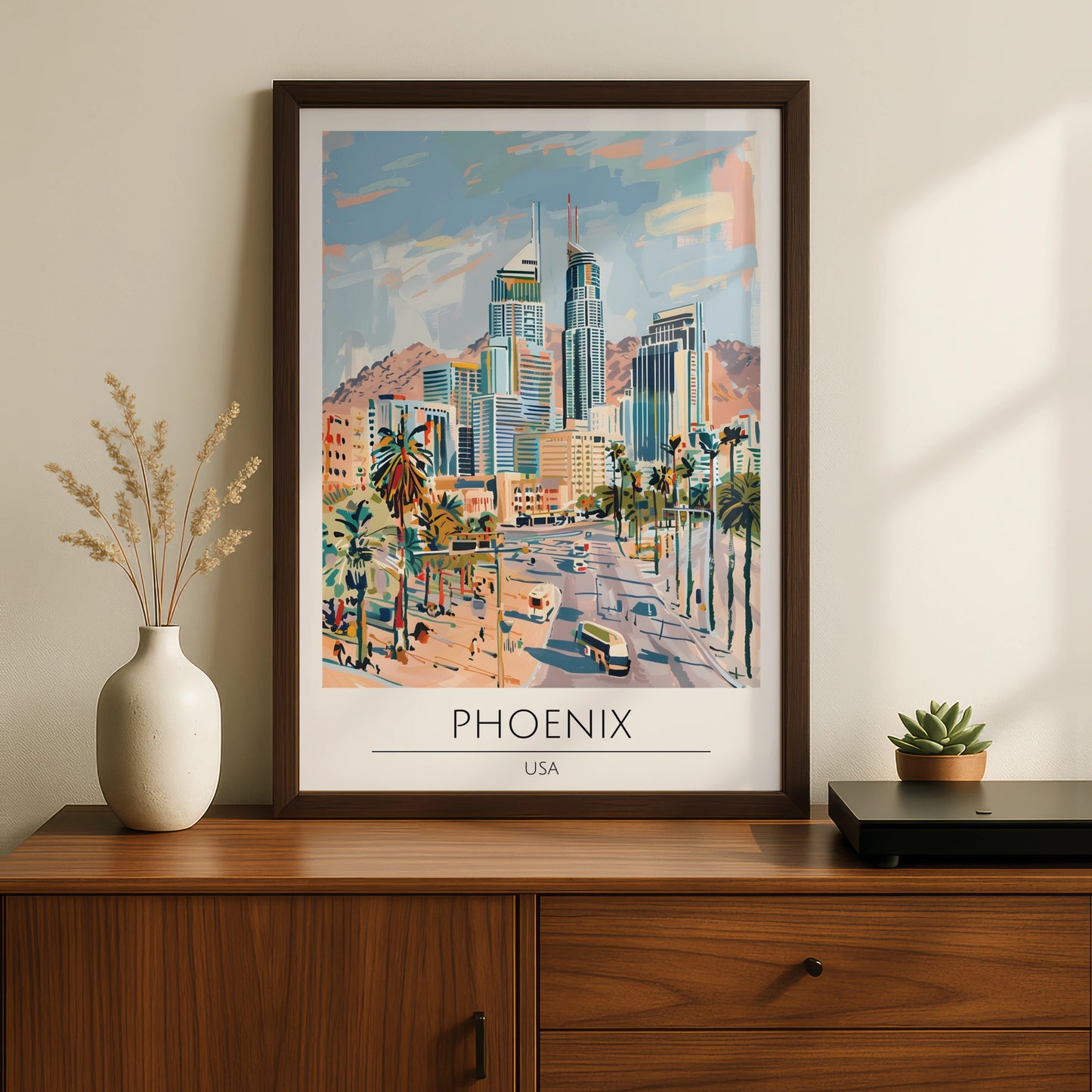 Phoenix Cityscape Poster, USA Wall Art, Maximalist Urban Decor, Colourful Art Print, Modern Home