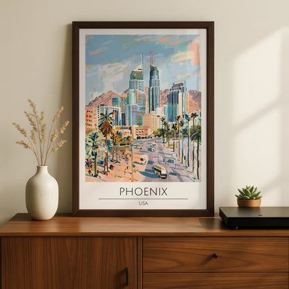 Phoenix Cityscape Poster, USA Wall Art, Maximalist Urban Decor, Colourful Art Print, Modern Home